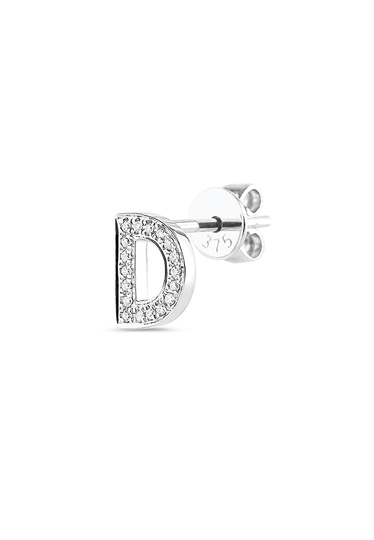 LAZO DIAMOND LAZO DIAMOND Alphabet D Pavé Diamond Stud Earring in 9k White Gold