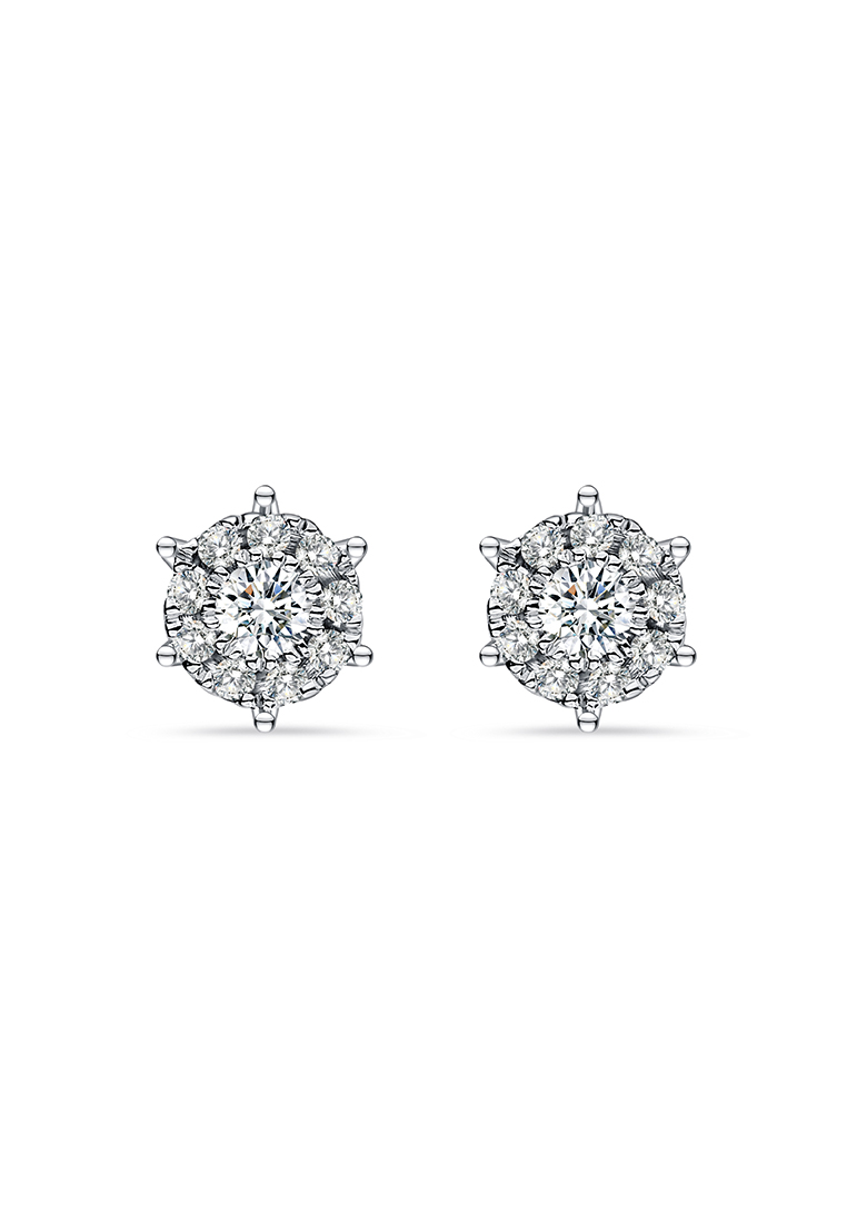 LAZO DIAMOND LAZO DIAMOND Six Prong Setting Illusion Halo Diamond Earrings in 9k White Gold