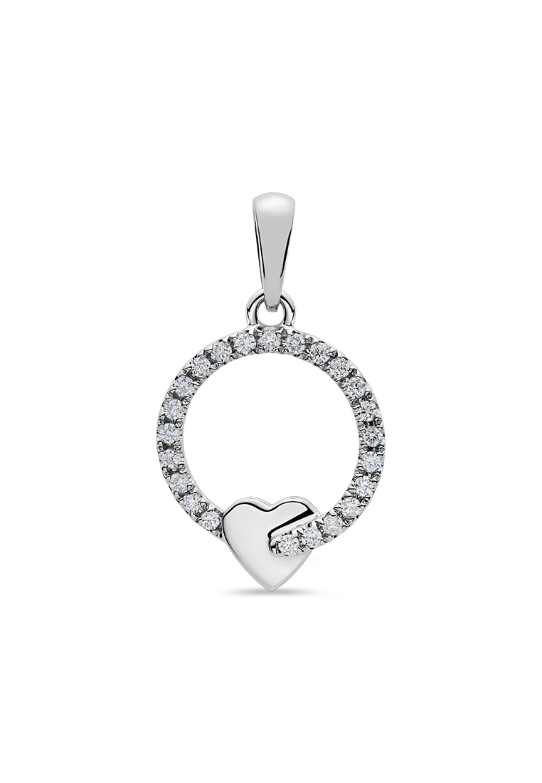 LAZO DIAMOND LAZO DIAMOND Dainty Heart Circle Diamond Pendant in 9k White Gold
