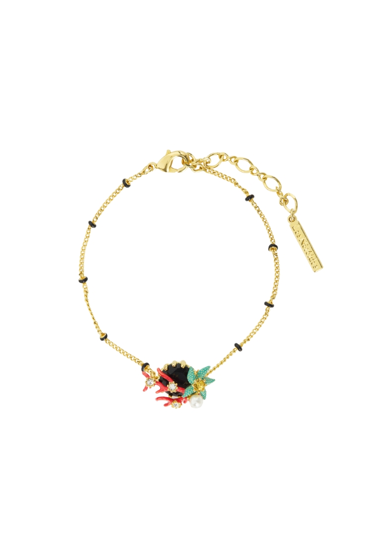 Les Néréides Les Néréides Bracelet with Black Faceted Stone, Red Coral, Blue Starfish and Cultured P