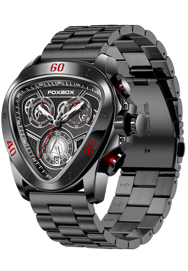 LIGE FOXBOX Unisex IP Black Stainless Steel Quartz Watch, 46x48mm, Black Dial, IP Black Stainless St