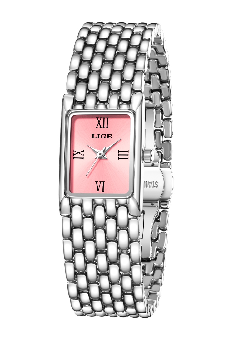 LIGE Ladies Rectangular Quartz Watch, 29X20mm, Stainless Steel, Metal Bracelet