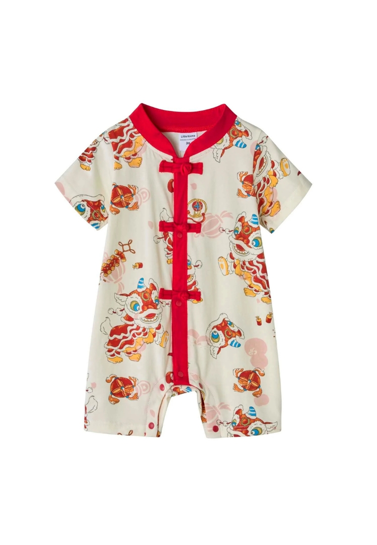 Little Kooma Ready Stock CNY White Lion Dance Baby Boy Cheongsam Romper Singapore Outfit