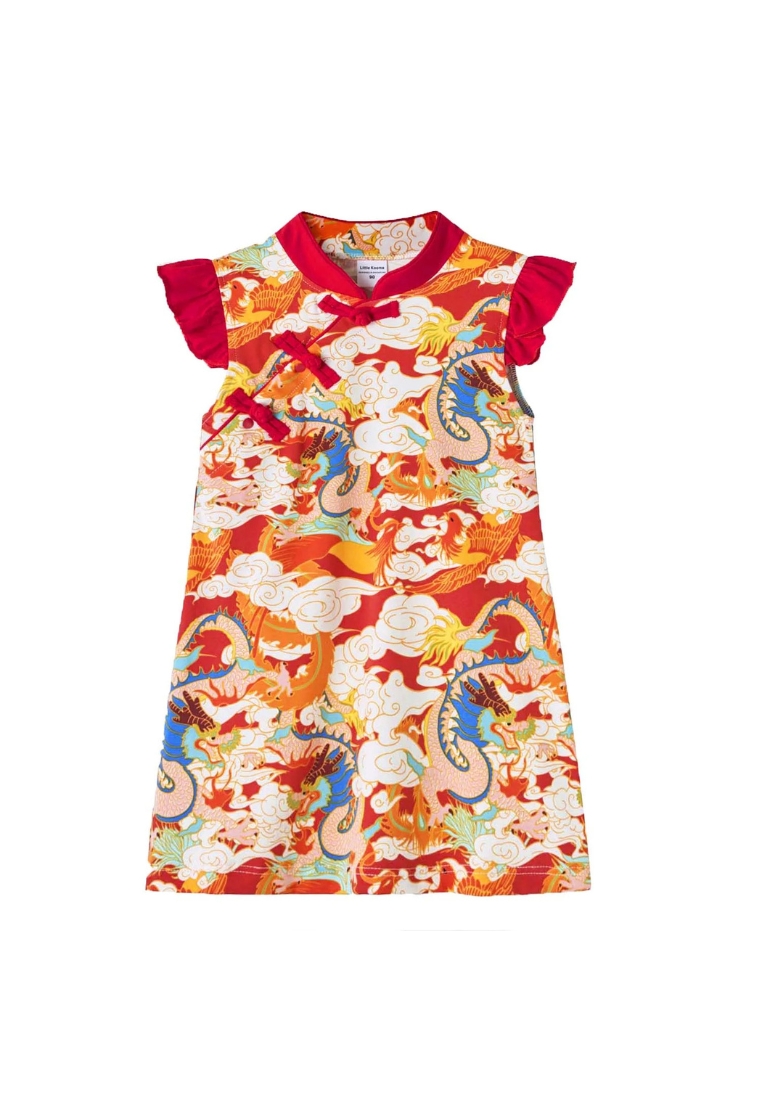 Little Kooma Ready Stock CNY Dragon Phoenix Girl Cheongsam Dress Baby Kids Chinese New Year Outfit