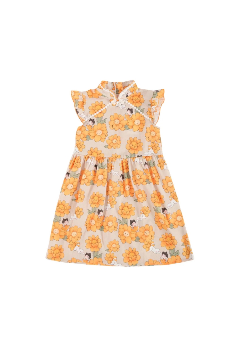 Little Kooma Sunflowers Little Girl n Cat Baby Kids Girl Cheongsam Dress 0846