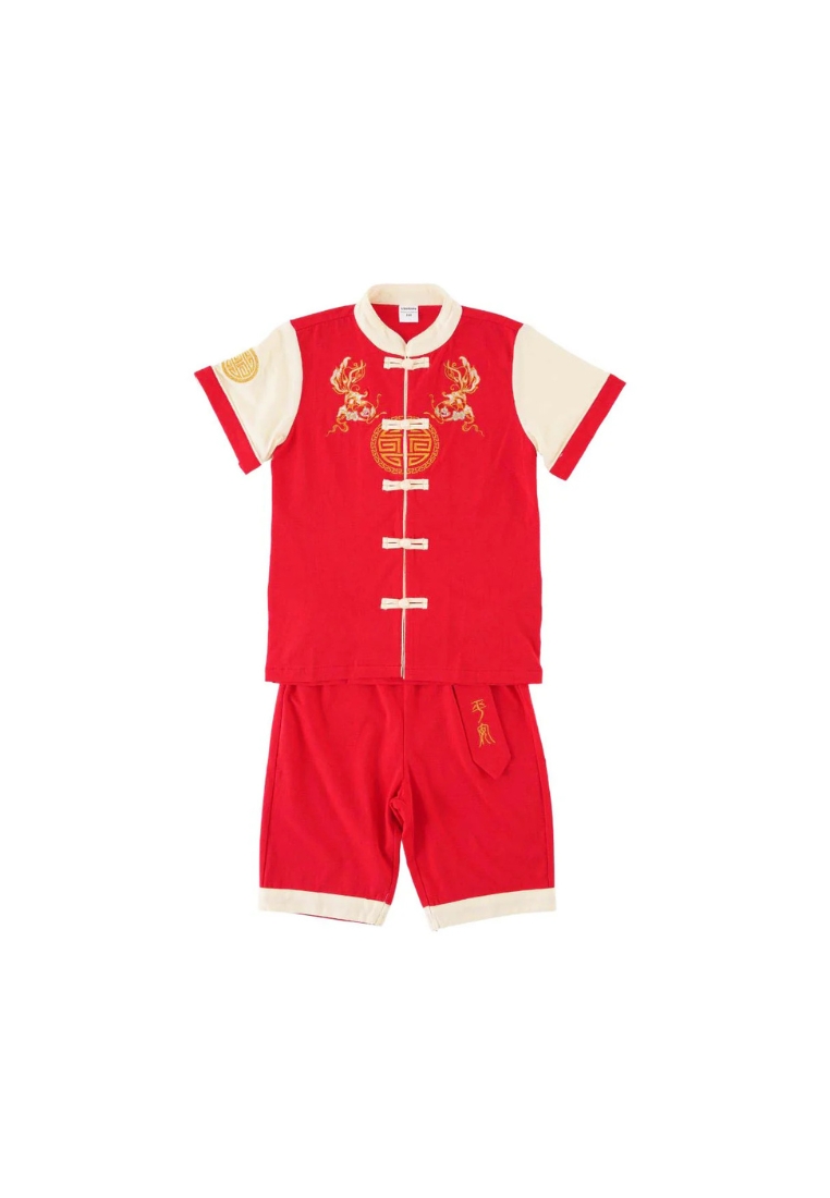 Little Kooma Wealth and Harmony Red Family Set with Golden Fish Embroidery Baby Kids Boys Cheongsam