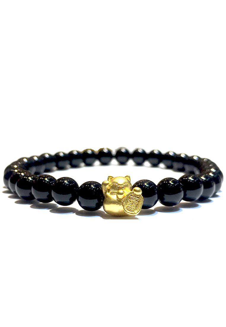 LITZ [SPECIAL] LITZ 999 (24K) Gold Lucky Cat With Bracelet 招财猫手链 EPC0157S-B-B (0.26g+/-)