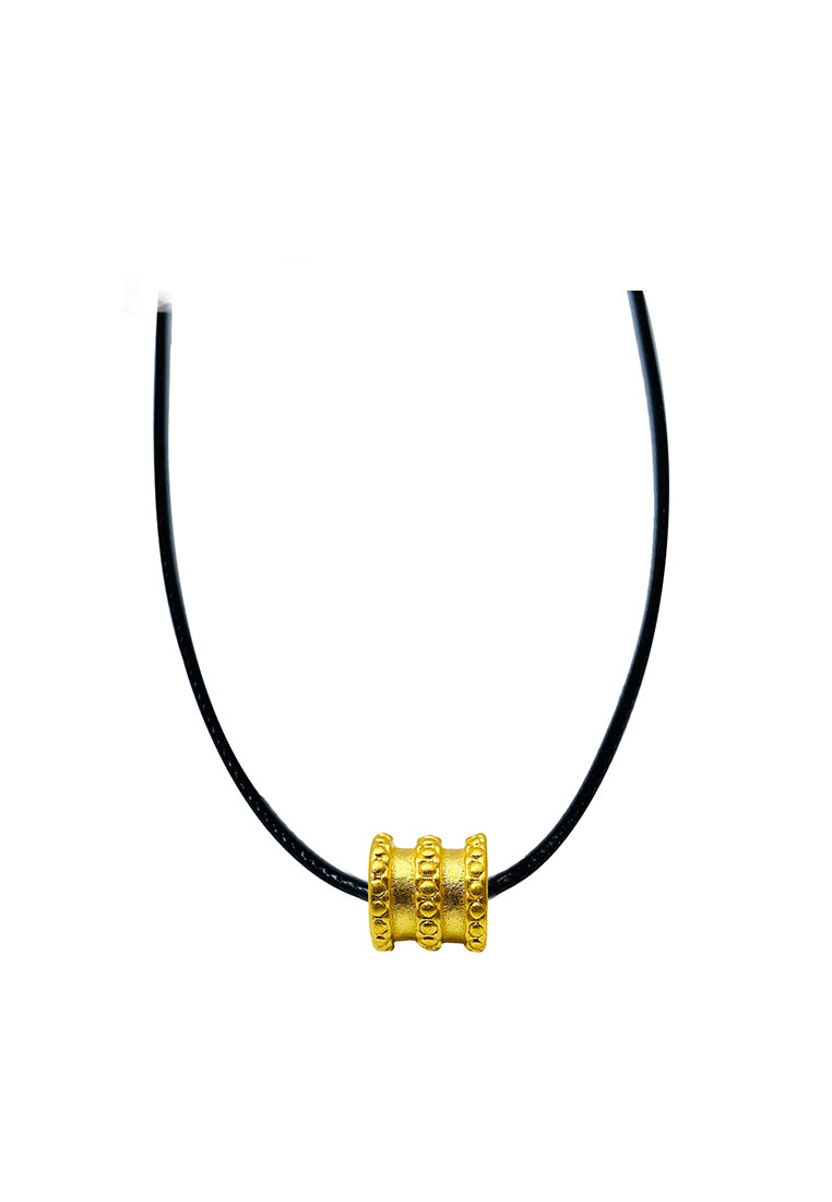 LITZ [SPECIAL] LITZ 999 (24K) Gold Tube Charm with Stainless Steel Leather Choker Necklace \u6c34\u7