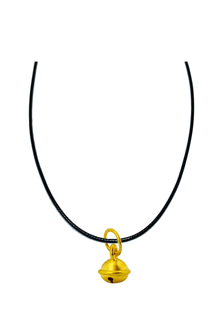 LITZ [SPECIAL] LITZ 999 (24K) Gold Bell Pendant with Stainless Steel Leather Choker Necklace EP0332-
