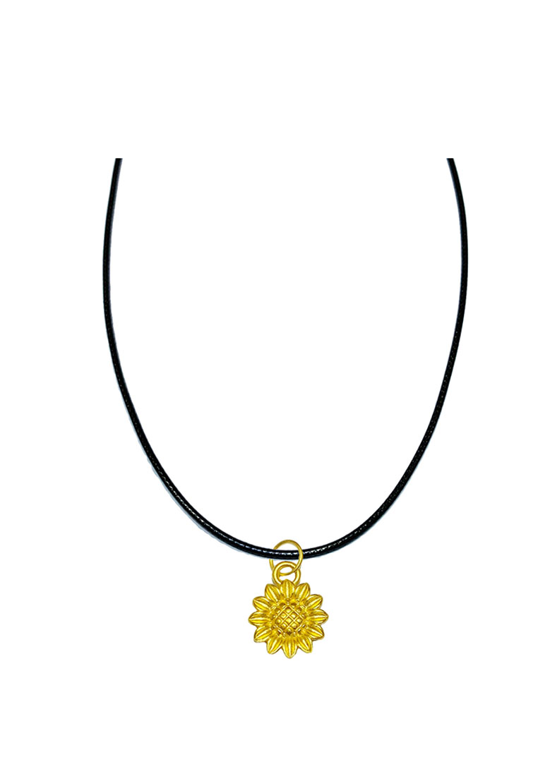 LITZ [SPECIAL] LITZ 999 (24K) Gold Sunflower Pendant with Stainless Steel Leather Choker Necklace EP
