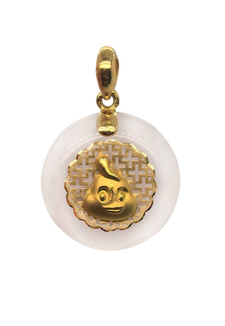 LITZ LITZ 999 (24K) Gold and Jade Chicken zodiac Pendant