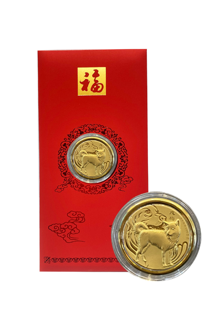 LITZ LITZ Zodiac Dog Red Packets 999 Pure Gold Coin 0.10g AP0017-K