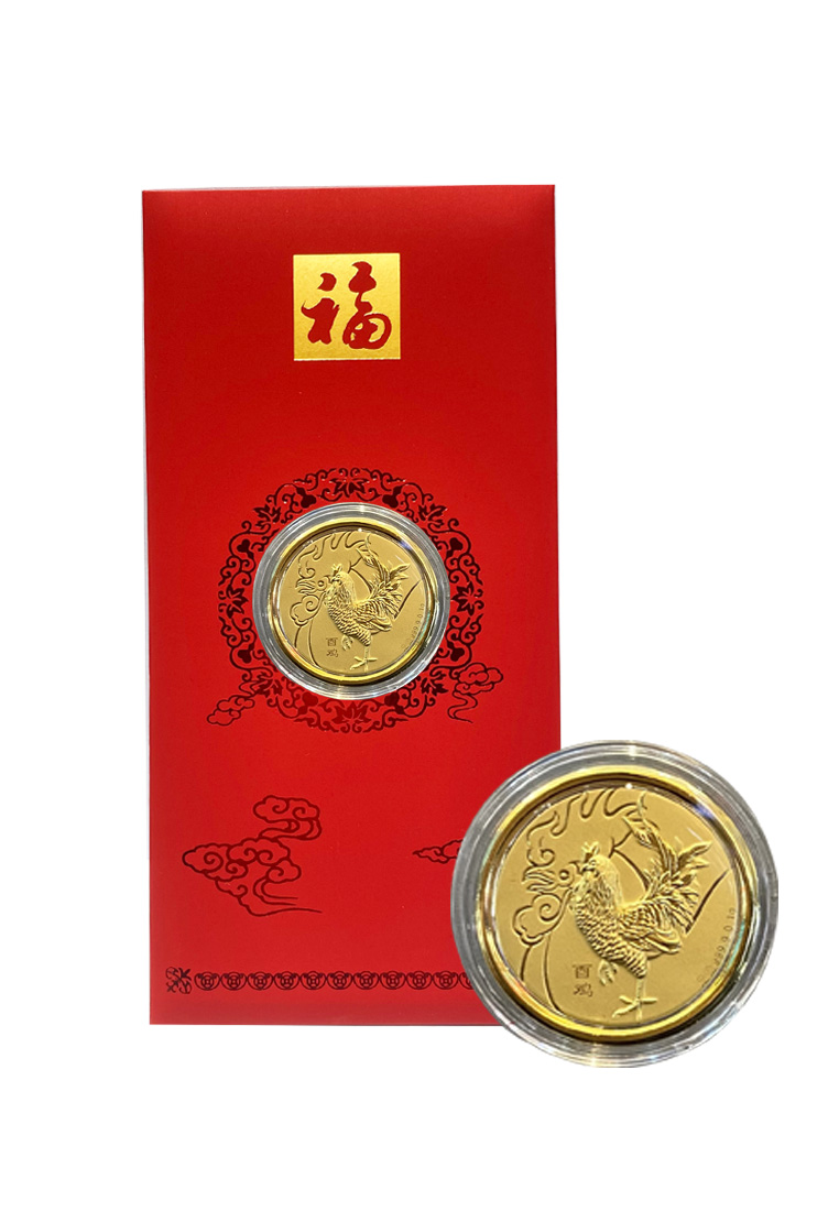LITZ LITZ Zodiac Rooster Red Packets 999 Pure Gold Coin 0.10g AP0017-J
