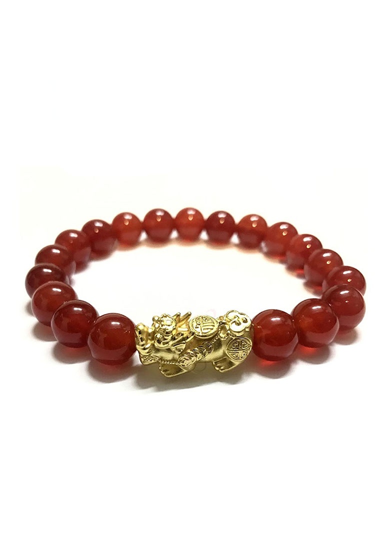 LITZ [SPECIAL] LITZ 999 (24K) Gold PiXiu With Agate Bracelet 福气满满貔貅手 EPC0198-B-R (1.50g+/-)