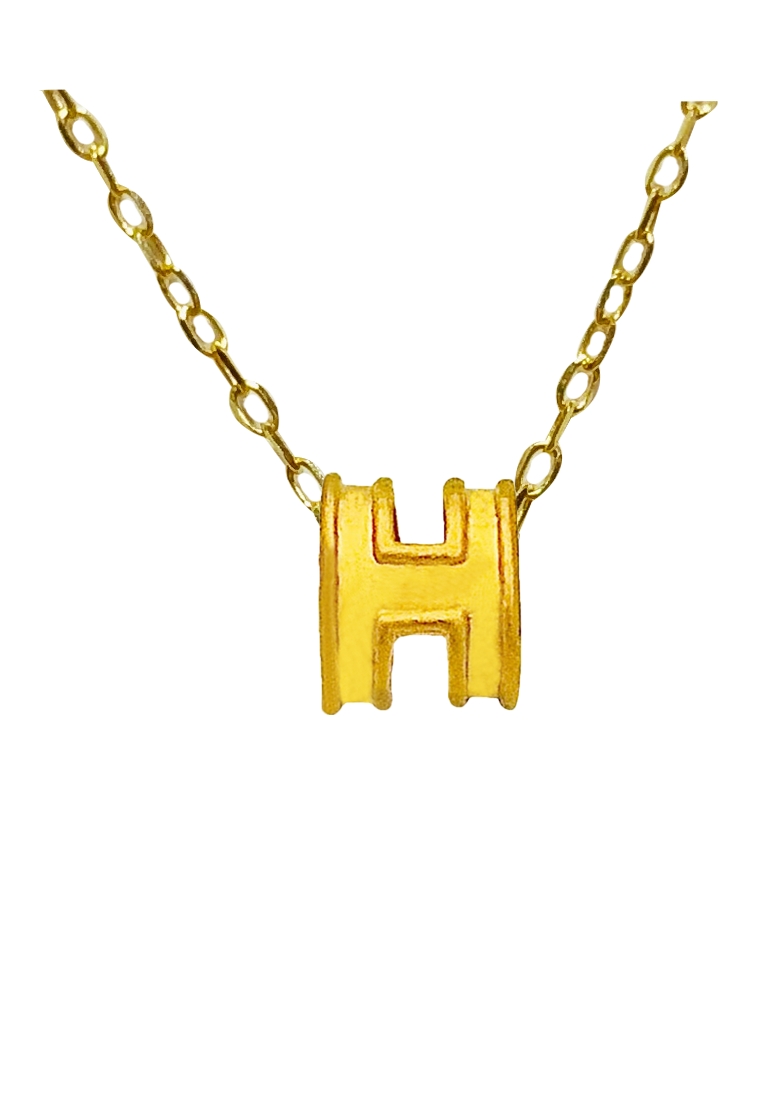 LITZ [SPECIAL] LITZ 999 (24K) Gold H Charm with 14K Gold Plated 925 Silver Chain H牌项链 EPC0145-SN