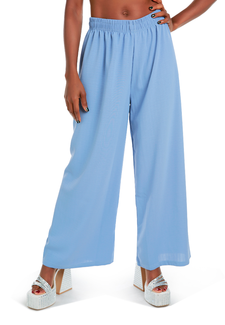 London Rag Blue High Waisted Solid Wide Trouser Pants