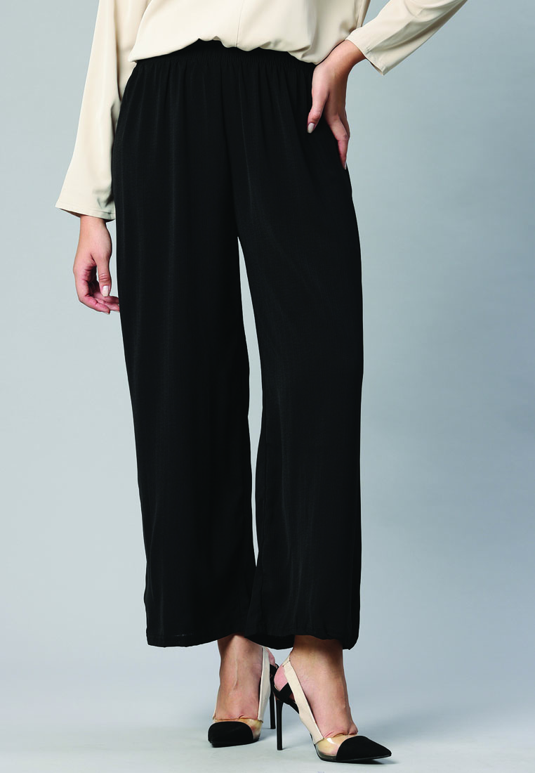 London Rag Black High Waisted Solid Wide Trouser Pants