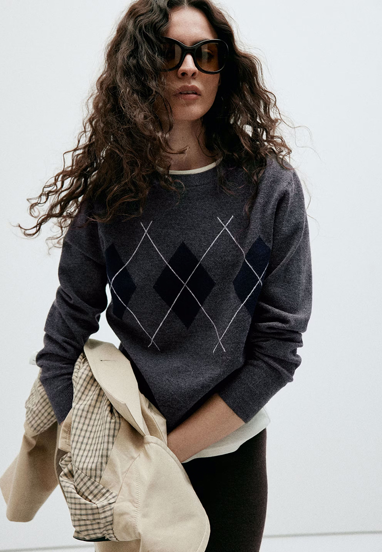 Mango Argyle Knit Sweater