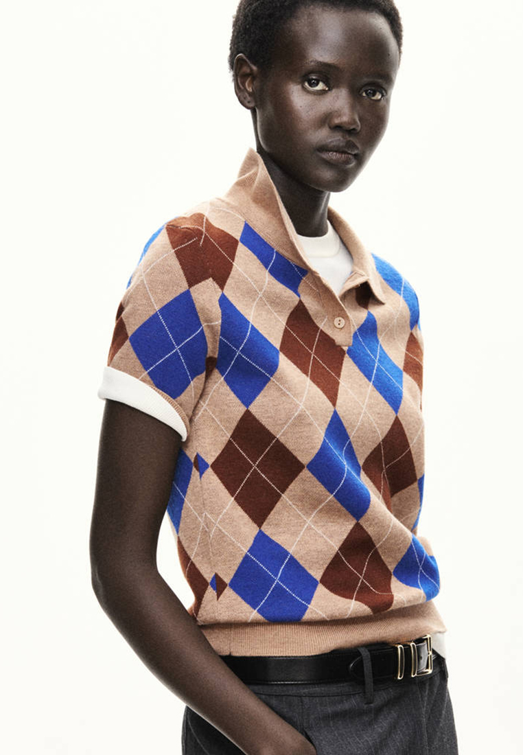 Mango Argyle Polo Neck Sweater