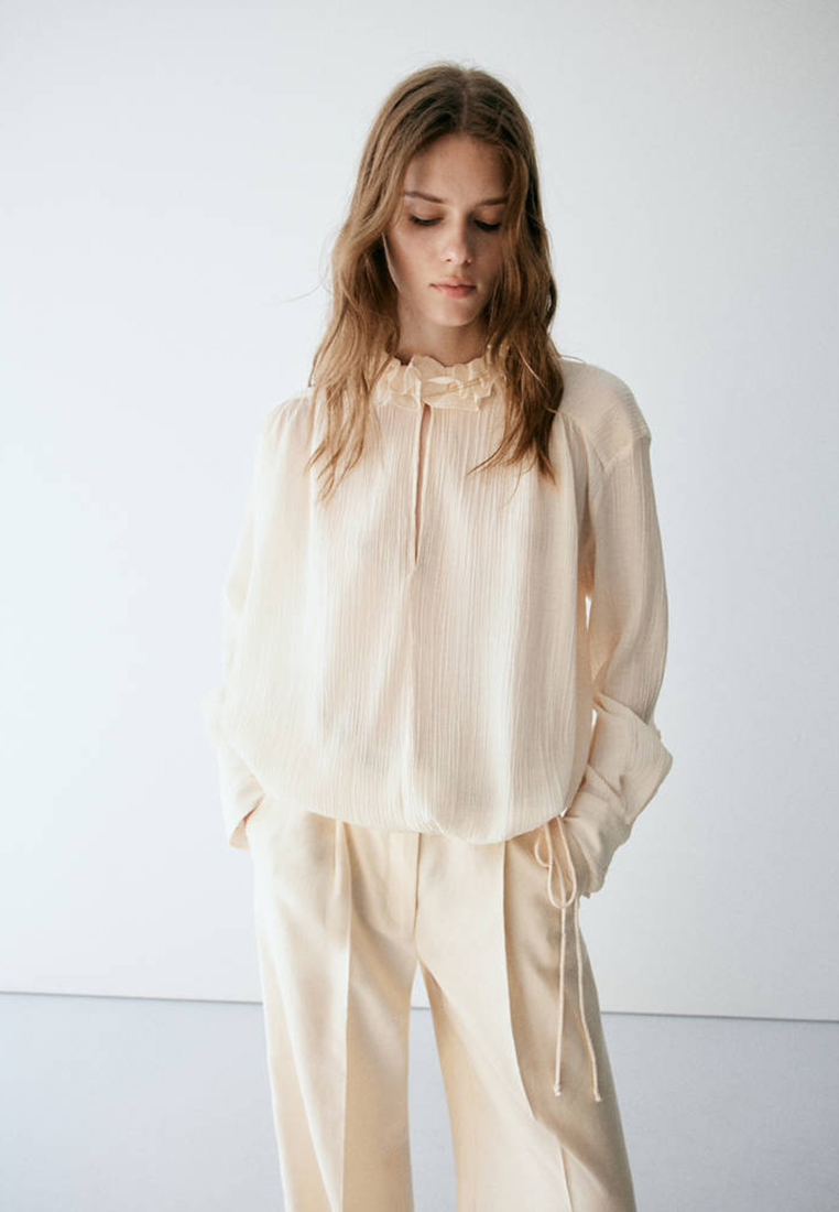 Mango Flowy Ruffle Blouse