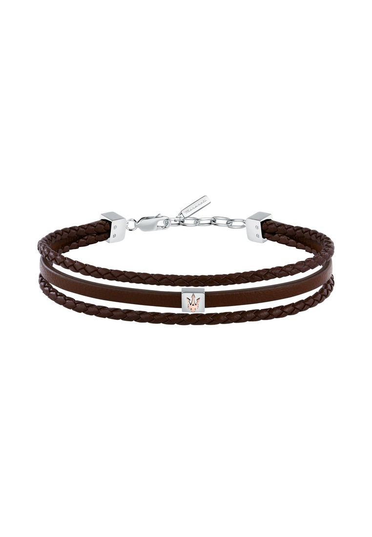 Maserati Maserati Leather Bracelet ,Men's Jewels ,Stainless Steel,19+3.5cm, Rose gold plated, Brown,