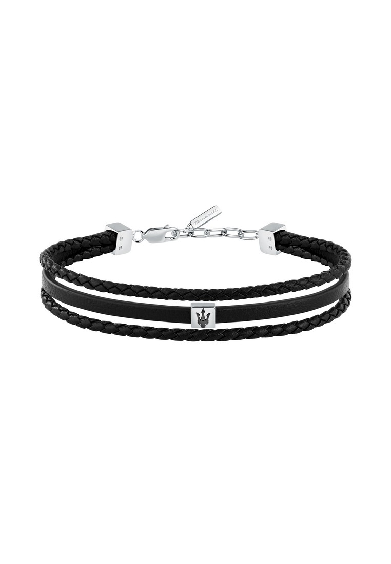 Maserati Maserati Leather Bracelet ,Men's Jewels ,Stainless Steel,19+3.5cm, Rose gold plated, Black,