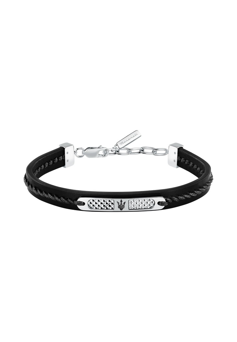 Maserati Maserati Leather Bracelet ,Men's Jewels ,Stainless Steel,19+3.5cm, Black Recycled Leather, 