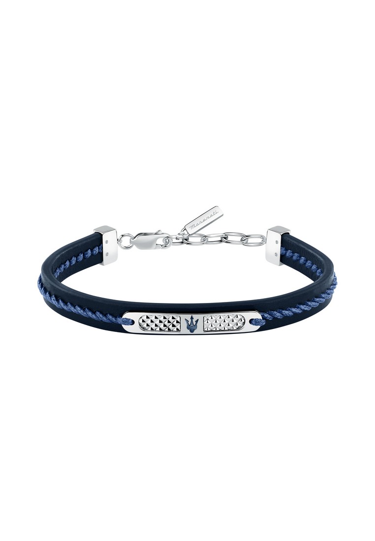 Maserati Maserati Leather Bracelet ,Men's Jewels ,Stainless Steel,19+3.5cm, Blue Recycled Leather, J