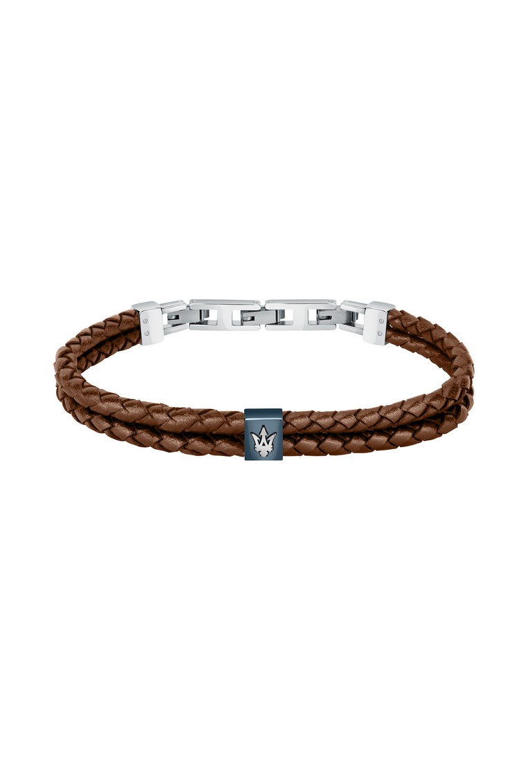 Maserati Maserati Jewels 220mm Men's Leather Stainless Steel Bracelet, Brown, JM422AVE14 (Adjustable