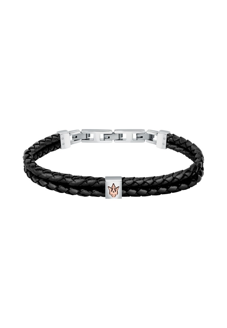Maserati Maserati Jewels 220mm Men's Leather Stainless Steel Bracelet, Black, JM422AVE13 (Adjustable