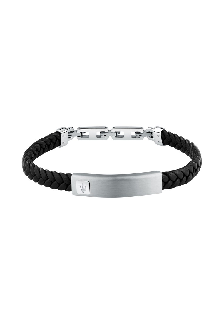 Maserati Maserati Leather Bracelet ,Men's Jewels ,Stainless Steel,19+3.5cm, Black Recycled Leather, 