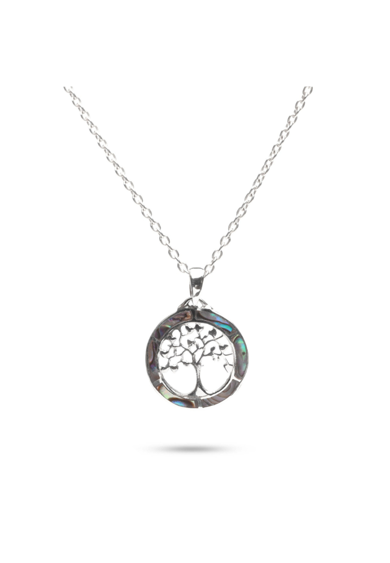 Millenne Multifaceted Abalone Shell Tree of Life Shell White Gold Pendant with 925 Sterling Silver