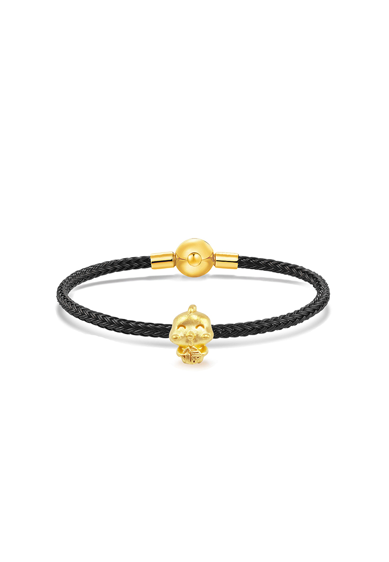 MJ Jewellery THE Mix Collection 999.9/24K Pure Gold 12 Zodiac Charm Black Steel Wire Clasp Bracelet 