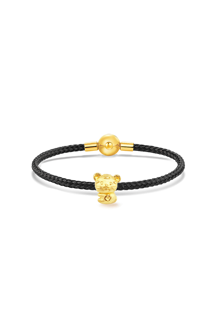MJ Jewellery THE Mix Collection 999.9/24K Pure Gold 12 Zodiac Charm Black Steel Wire Clasp Bracelet 