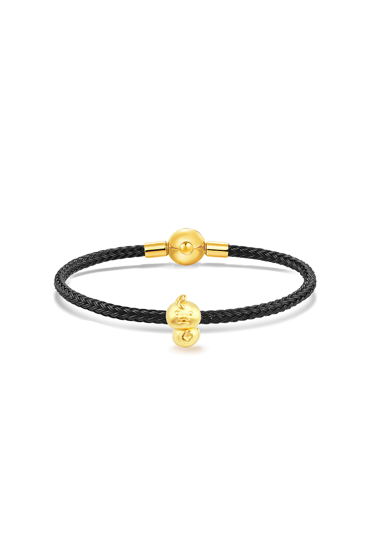 MJ Jewellery THE Mix Collection 999.9/24K Pure Gold 12 Zodiac Charm Black Steel Wire Clasp Bracelet
