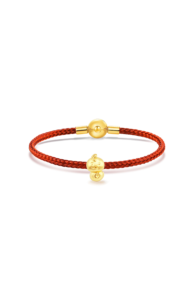 MJ Jewellery THE Mix Collection 999.9/24K Pure Gold 12 Zodiac Charm Red Steel Wire Clasp Bracelet Se