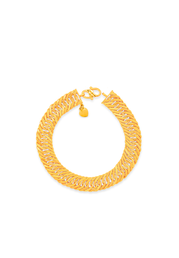 MJ Jewellery 916/22K Gold Hollow Double Centipede Chain Bracelet T025 (0.65CM)