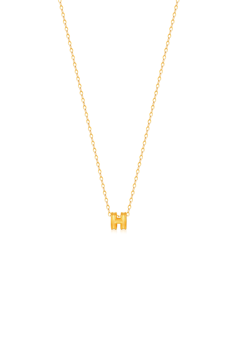 MJ Jewellery 999.9/24K Pure Gold Mini H with 916/22K Gold Polo Chain Necklace Set
