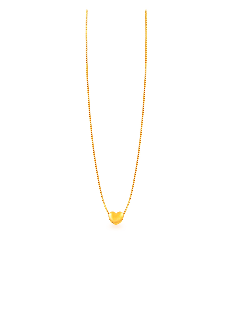 MJ Jewellery 999.9/24K Pure Gold Mini Love with 375/9K Gold Wave Chain Necklace Set