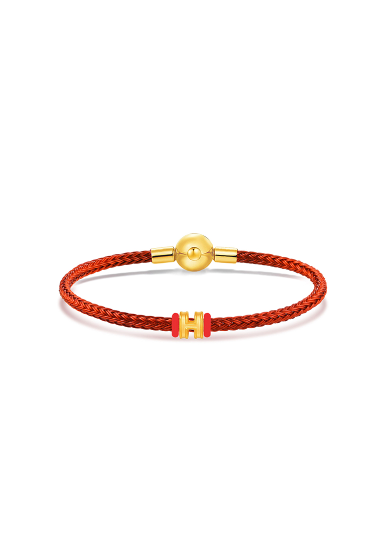 MJ Jewellery THE Mix Collection 999.9/24K Pure Gold Mini H Charm Red Steel Wire Clasp Bracelet Set L