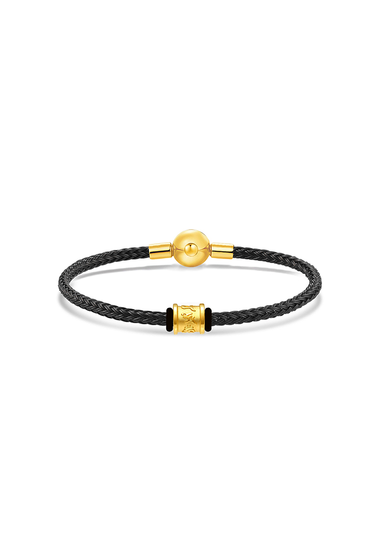 MJ Jewellery THE Mix Collection 999.9/24K Pure Gold Mini Six Word Mantra Charm Black Steel Wire Clas
