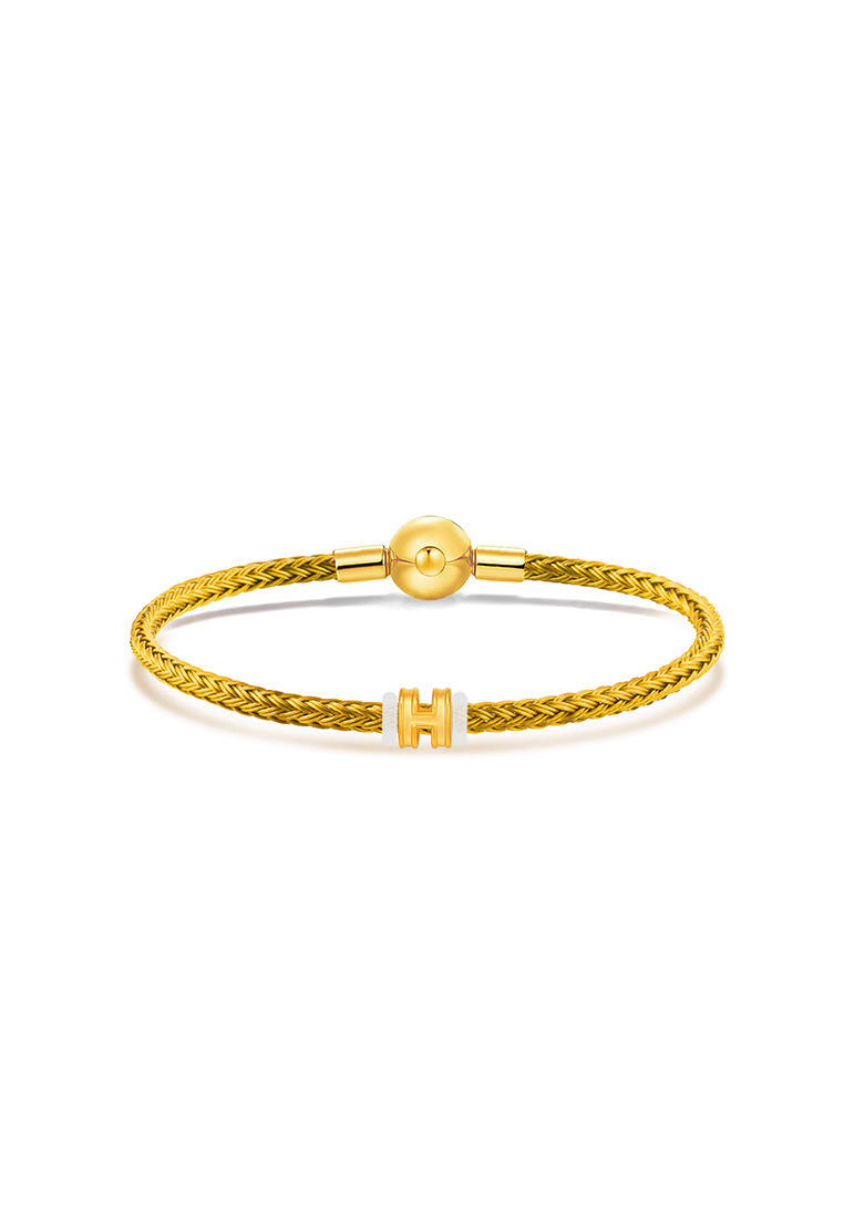 MJ Jewellery THE Mix Collection 999.9/24K Pure Gold Mini H Charm Gold Steel Wire Clasp Bracelet Set 