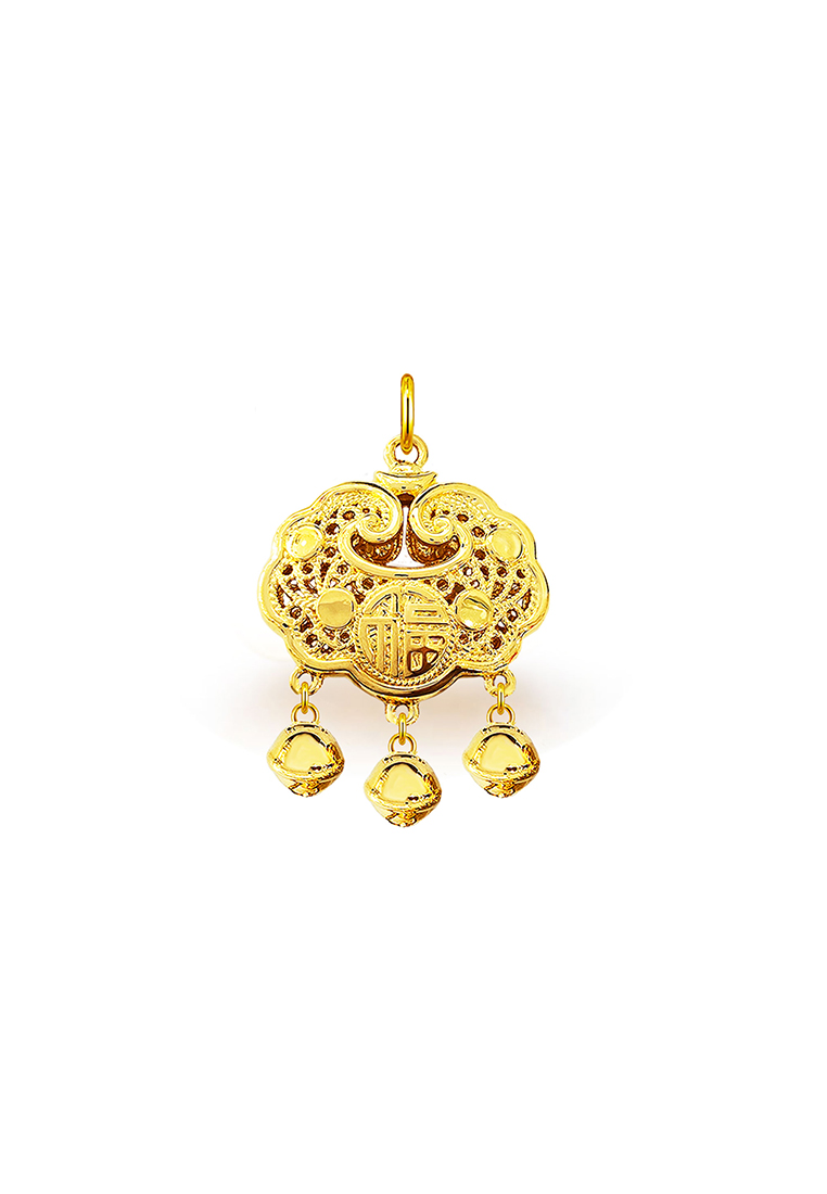 MJ Jewellery 999.9/24K Pure Gold 3D Longevity Lock Pendant B715 (L Size)