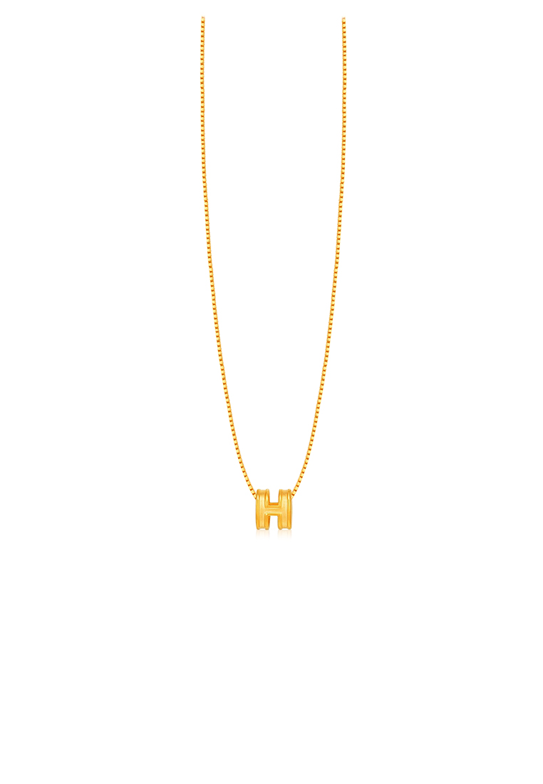 MJ Jewellery 999.9/24K Pure Gold Mini H with 375/9K Gold Box Chain Necklace Set