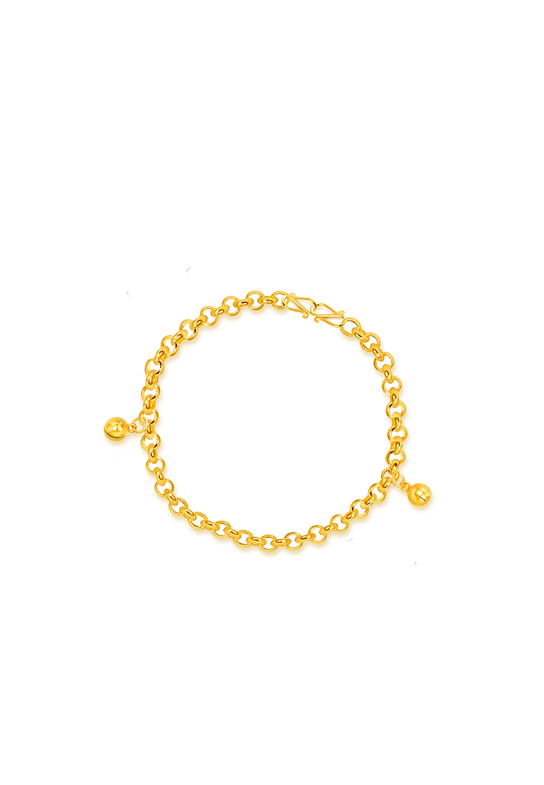 MJ Jewellery 375/9K Gold Baby Bracelet with 2 Bells T008 (4MM)
