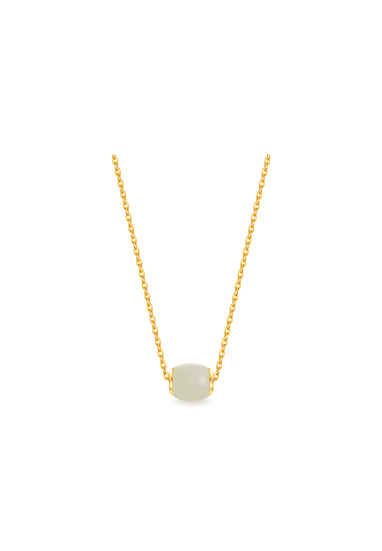 MJ Jewellery 999.9/24K Gold Foil Inlaid White Jade with 375/9K Gold Polo Chain Necklace Set J3