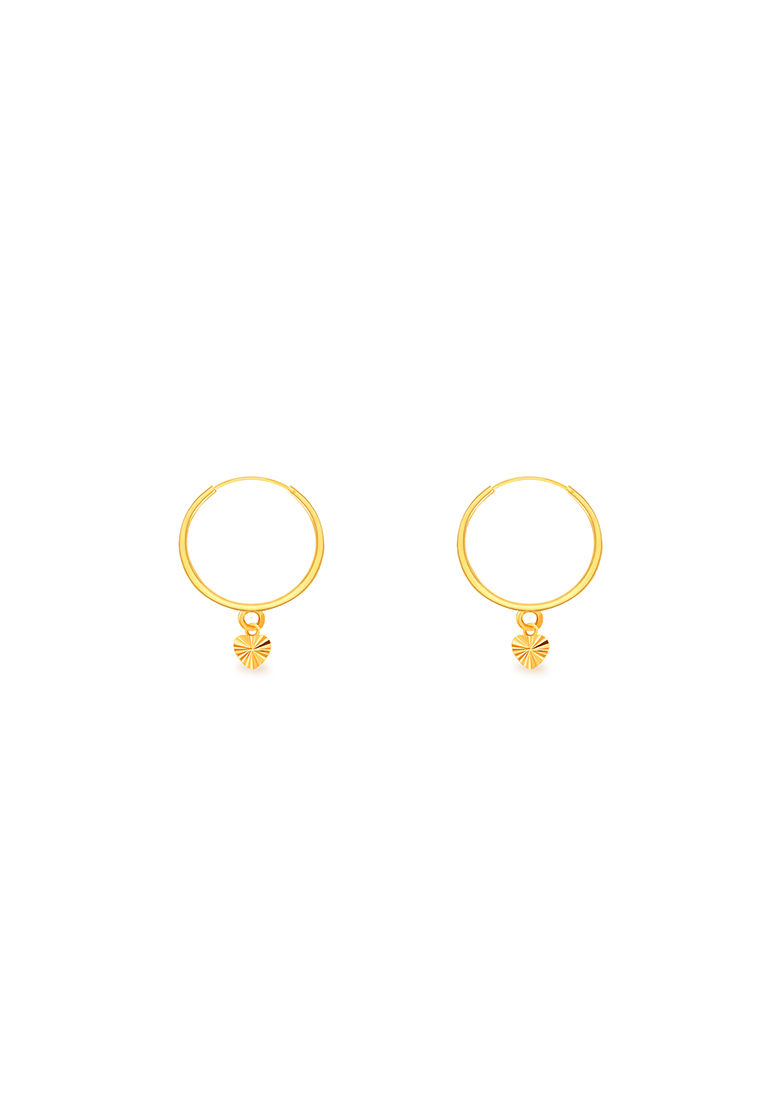 MJ Jewellery 375/9K Gold Round Loop with Love Earrings S62 (M Size)