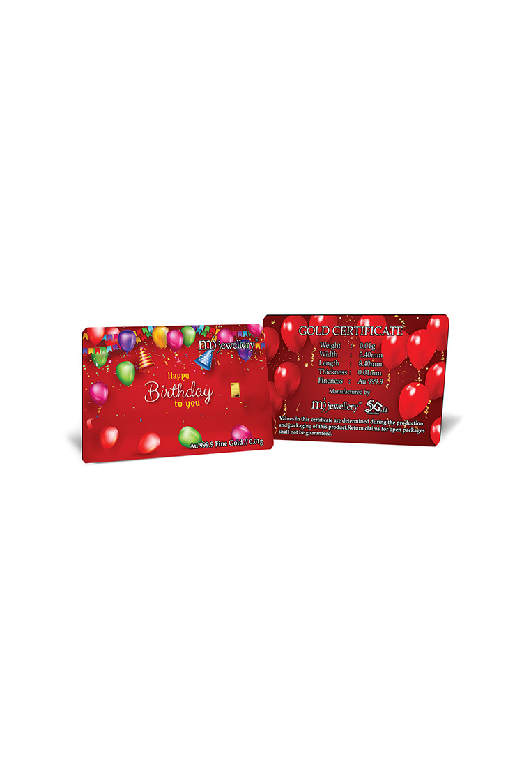 MJ Jewellery 5G Gold Collection 999.9/24K Happy Birthday Mini Gold Bar (0.01g)