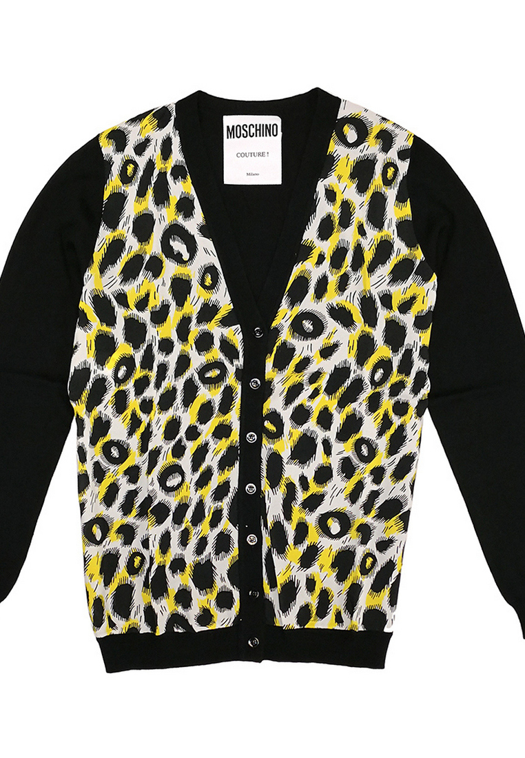 MOSCHINO Leopard Print Cardigan in Black/Yellow