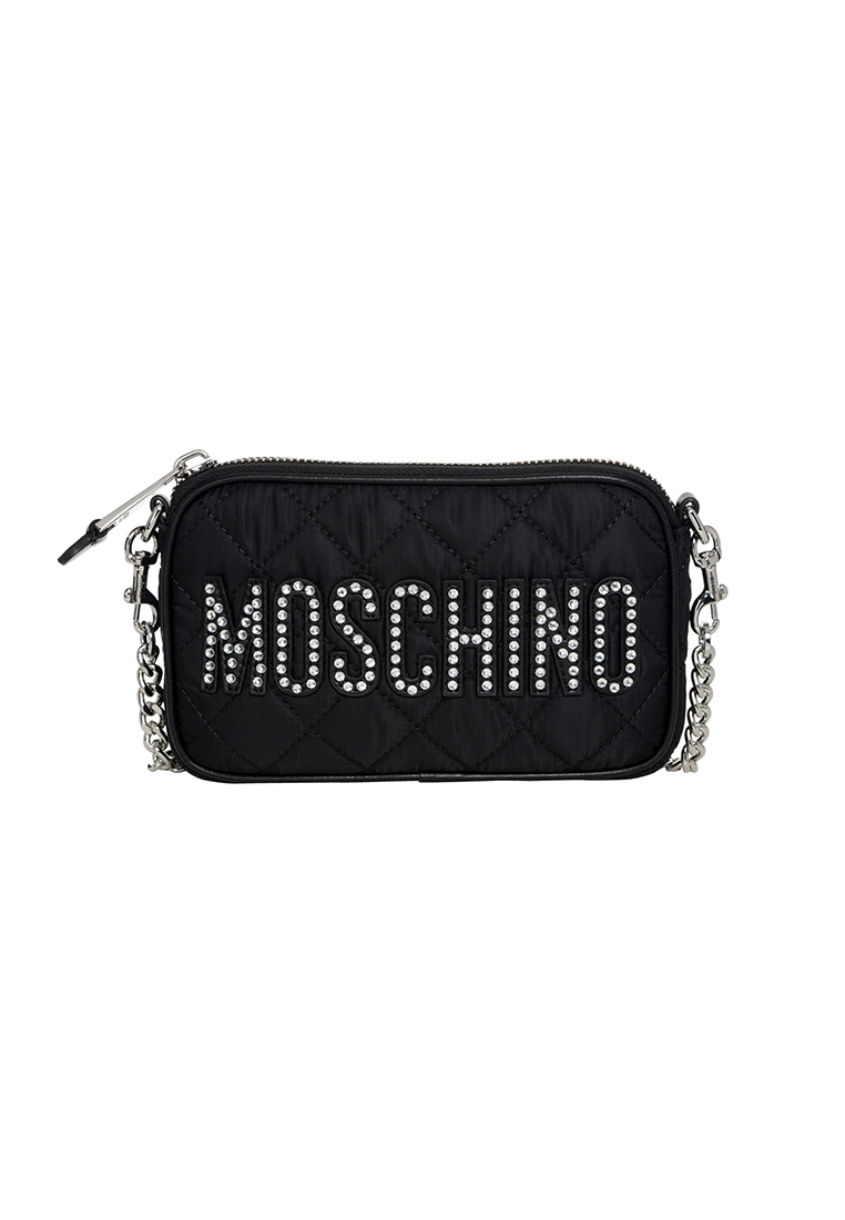 MOSCHINO Logo Embellished Zipped Shoulder/Crossbody Bag Black B7420